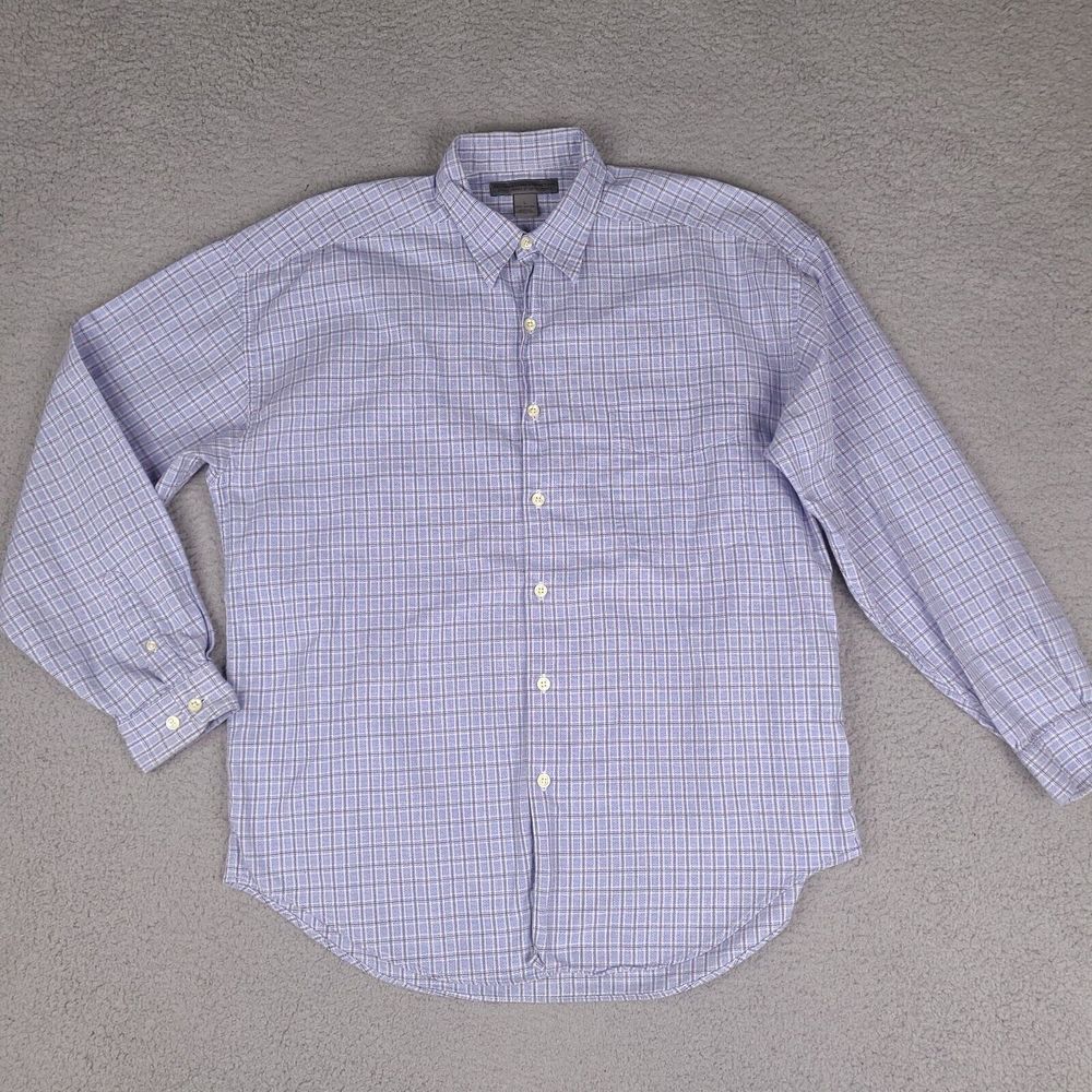 Le Collezioni Structure Shirt Mens Large Blue Button Down Plaid Vintage Cotton‎
